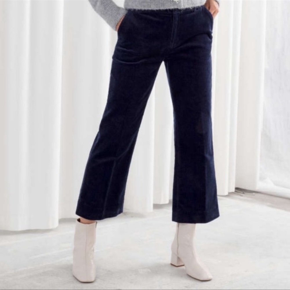& Other Stories navy blue corduroy wide leg trousers cropped pants size 0